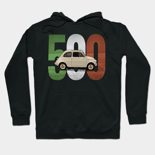 A Classic Fiat 500 on Black Hoodie by CACreative